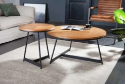 Runder Couchtisch OAK ELEGANCE 80cm Eiche Holz-Design schwarzes Metallgestell