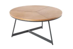 Runder Couchtisch OAK ELEGANCE 80cm Eiche Holz-Design schwarzes Metallgestell