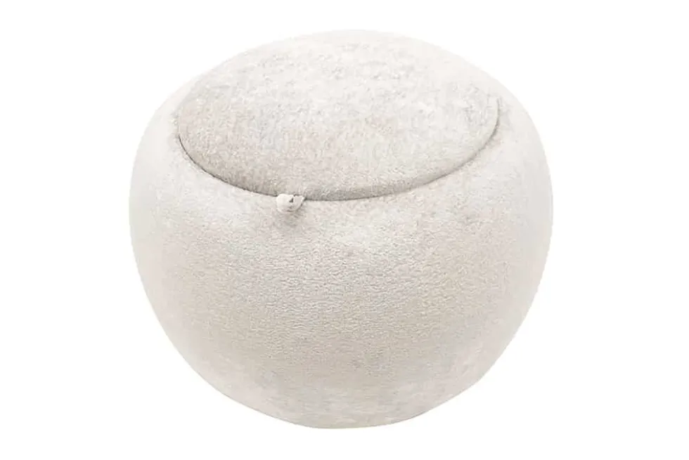 Runder Couchtisch ORBIT 50cm beige Bouclé Hocker mit Tablett und Stauraum