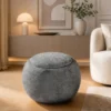 Runder Couchtisch ORBIT 50cm grau Bouclé Hocker mit Tablett und Stauraum