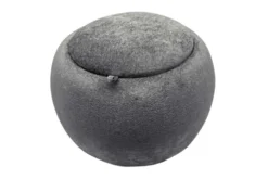 Runder Couchtisch ORBIT 50cm grau Bouclé Hocker mit Tablett und Stauraum