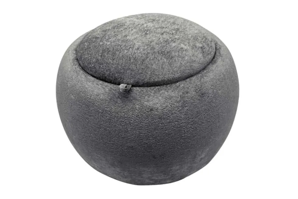 Runder Couchtisch ORBIT 50cm grau Bouclé Hocker mit Tablett und Stauraum