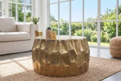 Runder Couchtisch ORGANIC ORIENT 70cm gold Metall Hammerschlag 3D-Design handmade