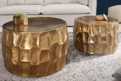 Runder Couchtisch ORGANIC ORIENT 55cm gold Metall Hammerschlag 3D-Design handmade