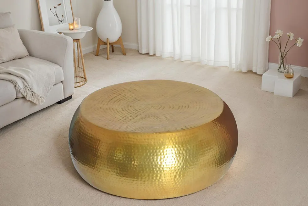 Runder Couchtisch ORIENT 80cm messing Metall Aluminium Hammerschlag Design handmade
