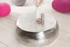 Runder Couchtisch ORIENT 80cm silber Metall Aluminium Hammerschlag Design handmade
