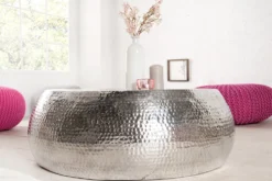 Runder Couchtisch ORIENT 80cm silber Metall Aluminium Hammerschlag Design handmade