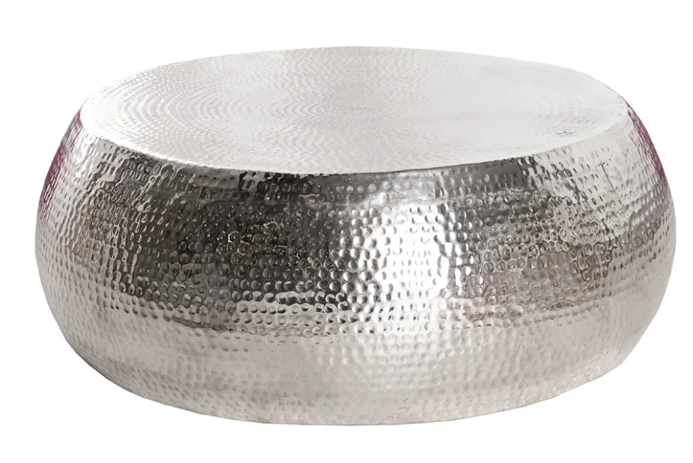 Runder Couchtisch ORIENT 80cm silber Metall Aluminium Hammerschlag Design handmade