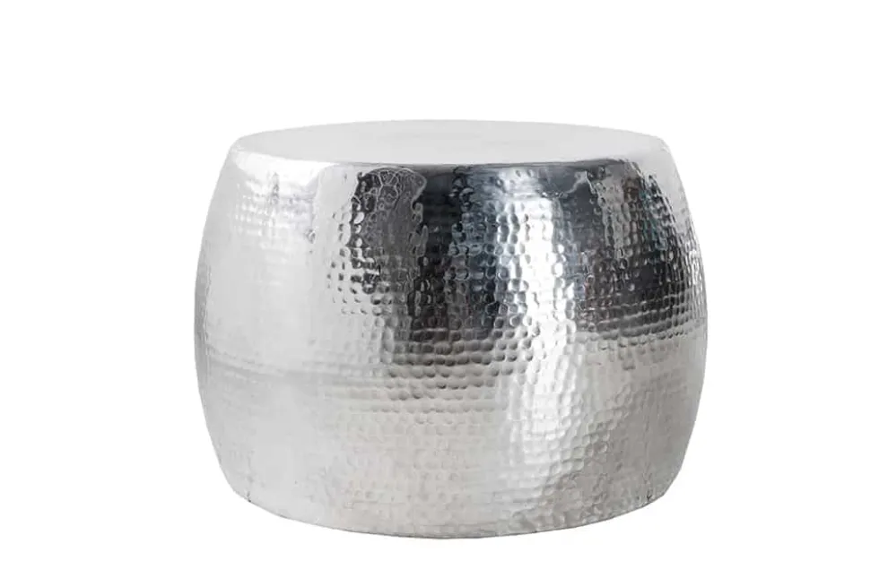 Runder Couchtisch ORIENT 60cm silber Metall Aluminium Hammerschlag Design handmade