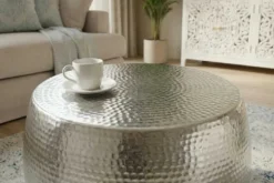 Runder Couchtisch ORIENT 60cm silber Metall Aluminium Hammerschlag Design handmade