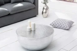 Runder Couchtisch ORIENT II 60cm silber Metall Aluminium Hammerschlag Design handmade