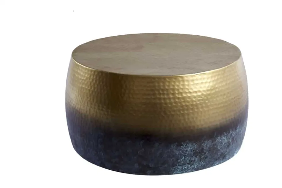Runder Couchtisch ORIENT III 60cm gold Metall mit Patina Hammerschlag Design handmade