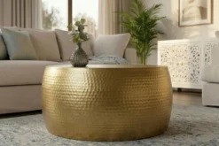 Runder Couchtisch ORIENT III 60cm gold Metall Hammerschlag Design handmade