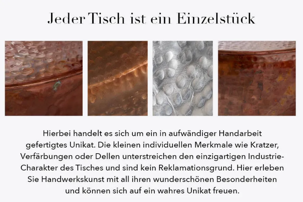 Runder Couchtisch ORIENT III 60cm gold Metall Hammerschlag Design handmade