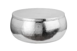 Runder Couchtisch ORIENT STORAGE 70cm silber Metall mit Stauraum Hammerschlag Design handmade