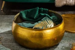 Runder Couchtisch ORIENT STORAGE 70cm gold Metall mit Stauraum Hammerschlag Design handmade