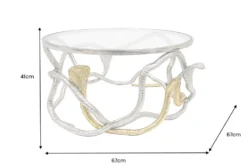 Runder Couchtisch SNAKE 70cm gold silber Metall Schlangen-Skulptur Glasplatte