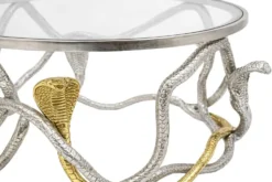 Runder Couchtisch SNAKE 70cm gold silber Metall Schlangen-Skulptur Glasplatte