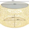Runder Couchtisch SPIN 75cm gold Schwarzglas Metall mit Stauraum handmade