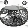 Runder Couchtisch SPIN 75cm schwarz Schwarzglas Metall mit Stauraum handmade