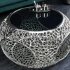 Runder Couchtisch SPIN 75cm silber Schwarzglas Metall mit Stauraum handmade