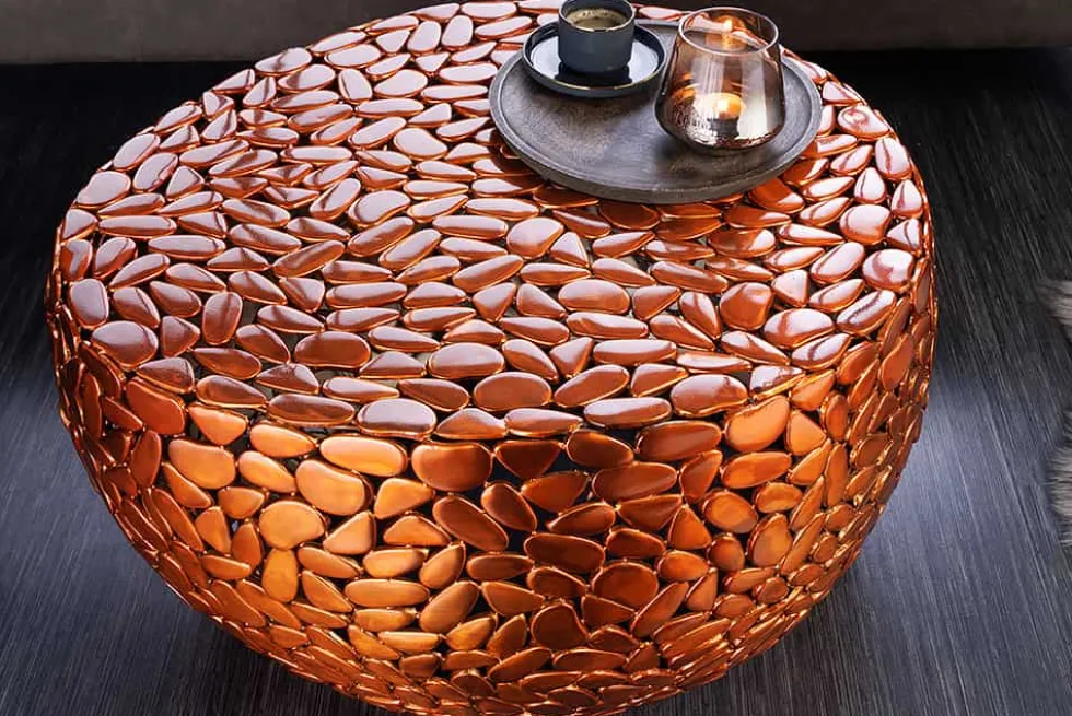 Runder Couchtisch STONE MOSAIC 75cm kupfer Metall Mosaik handmade