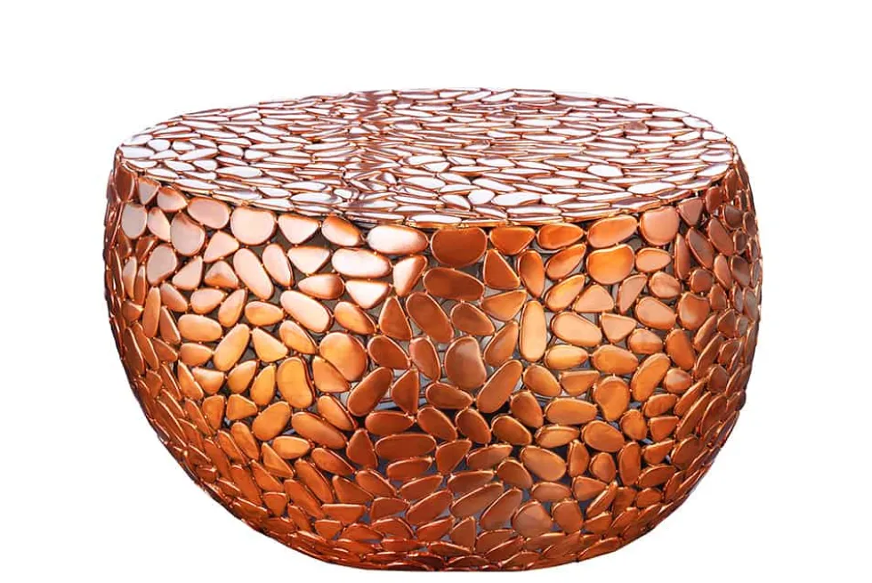 Runder Couchtisch STONE MOSAIC 75cm kupfer Metall Mosaik handmade