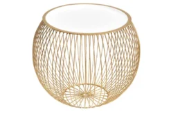Runder Couchtisch STORAGE 40cm gold weiß Metall Tablett Beistelltisch mit Stauraum handmade