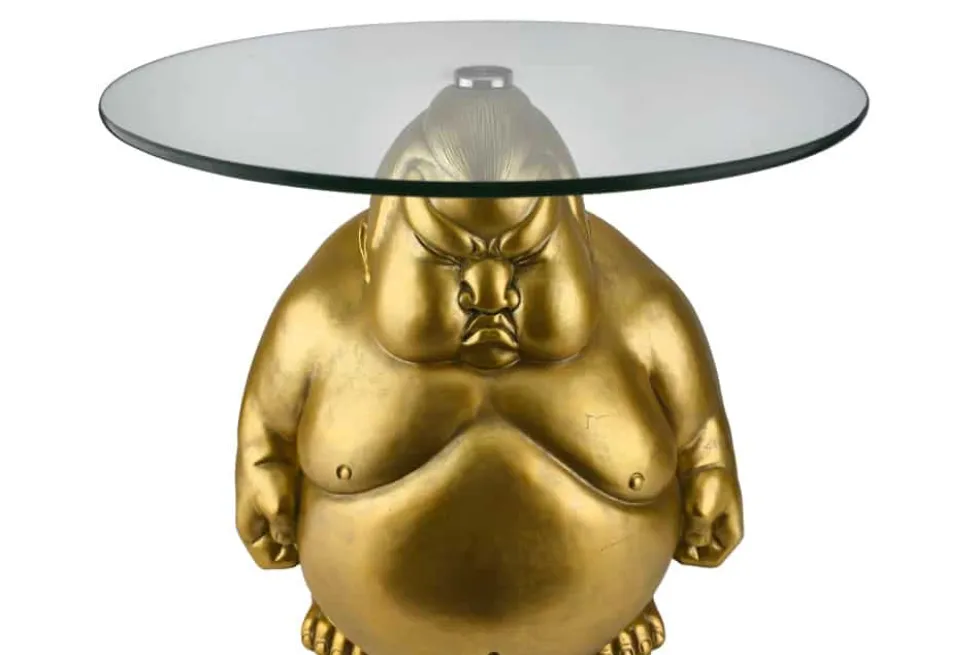 Runder Couchtisch SUMO 55cm gold Skulptur handmade