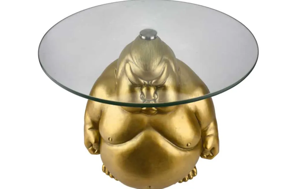 Runder Couchtisch SUMO 55cm gold Skulptur handmade