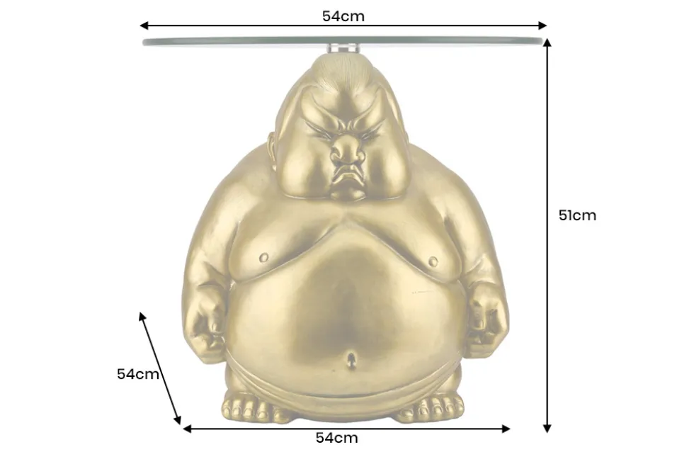 Runder Couchtisch SUMO 55cm gold Skulptur handmade