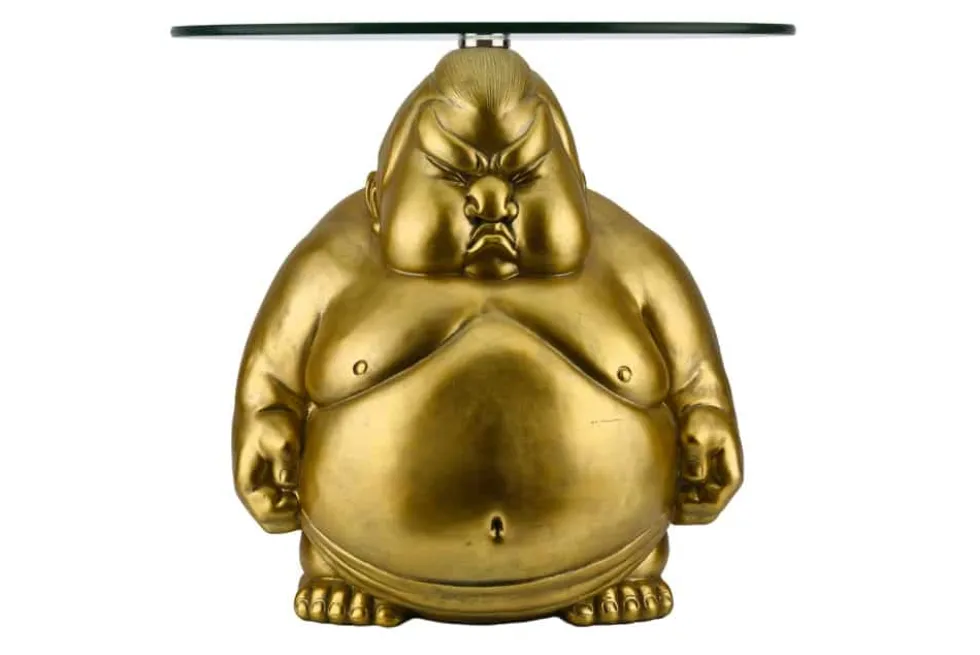 Runder Couchtisch SUMO 55cm gold Skulptur handmade