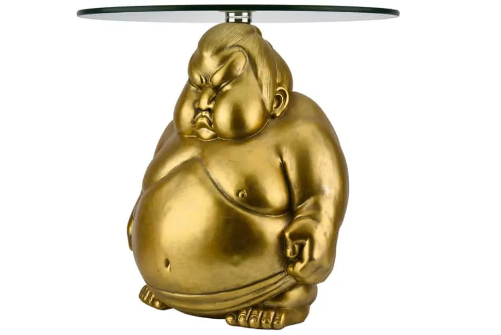 Runder Couchtisch SUMO 55cm gold Skulptur handmade