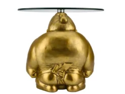 Runder Couchtisch SUMO 55cm gold Skulptur handmade