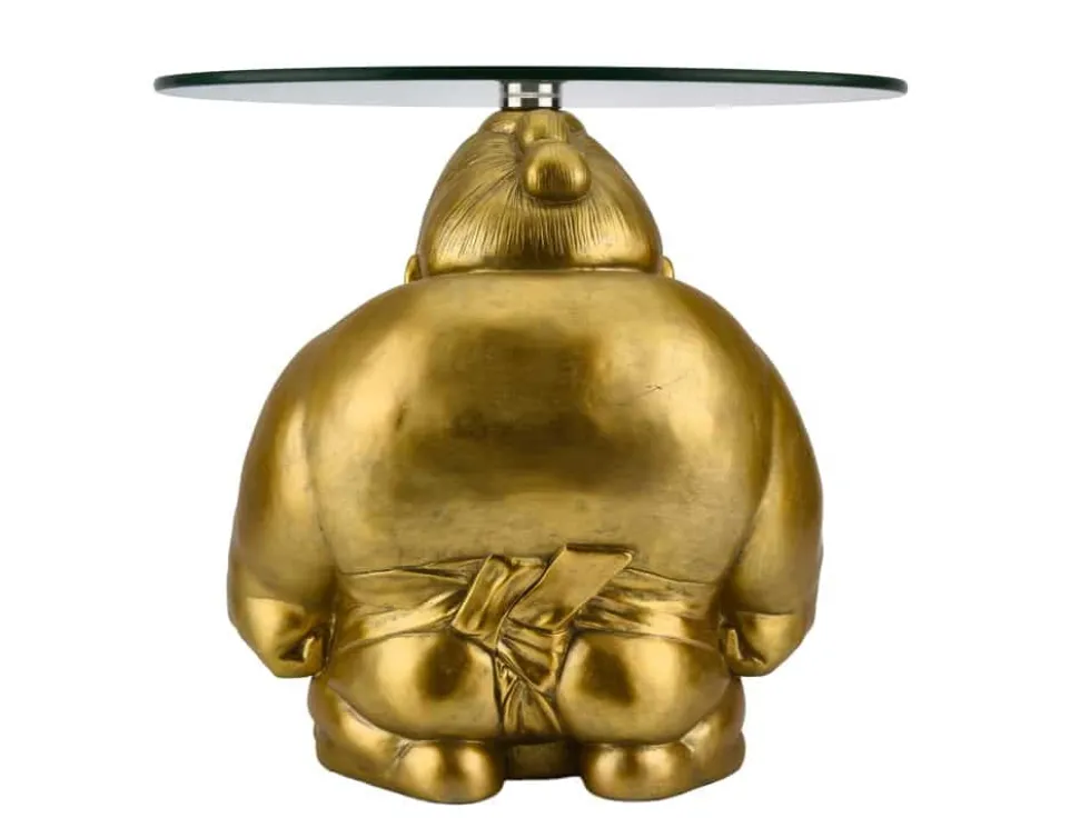 Runder Couchtisch SUMO 55cm gold Skulptur handmade
