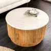 Runder Couchtisch TRES CHIC 60cm weiß Marmor natur Mangoholz mit Stauraum