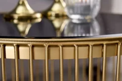 Runder Couchtisch VARIATION 80cm gold Metallgestell Schwarzglas Handarbeit