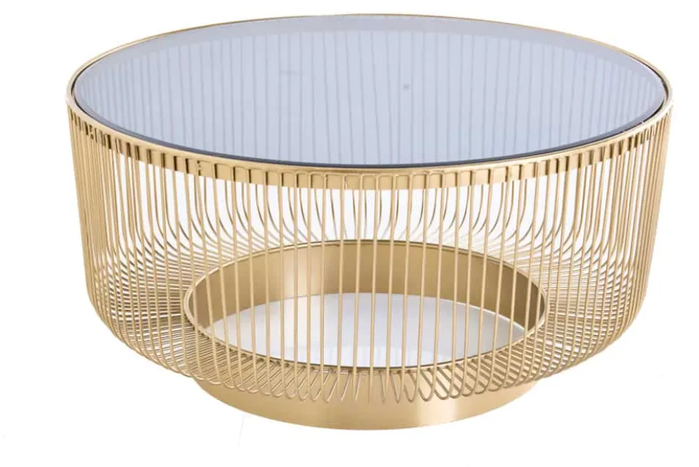 Runder Couchtisch VARIATION 80cm gold Metallgestell Schwarzglas Handarbeit
