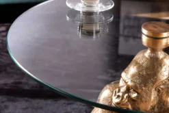 Runder Couchtisch WILDLIFE KONG 60cm gold Metall Glas Affenfigur Gorilla Skulptur handmade
