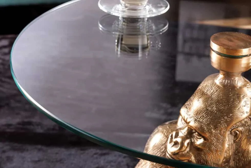 Runder Couchtisch WILDLIFE KONG 60cm gold Metall Glas Affenfigur Gorilla Skulptur handmade