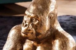 Runder Couchtisch WILDLIFE KONG 60cm gold Metall Glas Affenfigur Gorilla Skulptur handmade