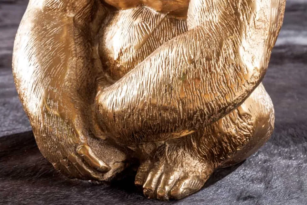 Runder Couchtisch WILDLIFE KONG 60cm gold Metall Glas Affenfigur Gorilla Skulptur handmade