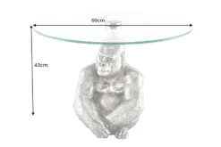 Runder Couchtisch WILDLIFE KONG 60cm silber Metall Glas Affenfigur Gorilla Skulptur handmade