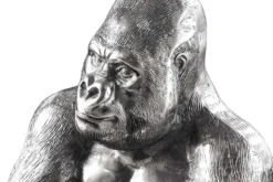 Runder Couchtisch WILDLIFE KONG 60cm silber Metall Glas Affenfigur Gorilla Skulptur handmade