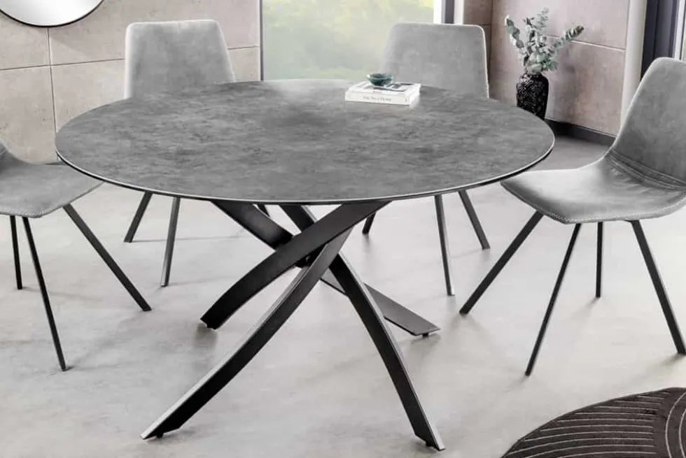 Runder Esstisch ALPINE 120cm anthrazit Keramik schwarzes Metallgestell
