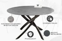 Runder Esstisch ALPINE 120cm anthrazit Keramik schwarzes Metallgestell