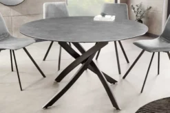Runder Esstisch ALPINE 120cm anthrazit Keramik schwarzes Metallgestell