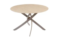 Runder Esstisch ALPINE 120cm natur Travertin Keramik champagner greige Metall