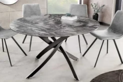 Runder Esstisch ALPINE 120cm taupe Keramik schwarzes Metallgestell