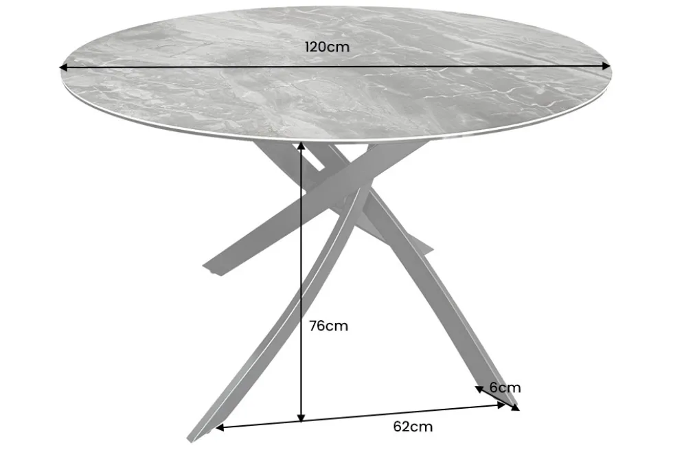 Runder Esstisch ALPINE 120cm taupe Keramik schwarzes Metallgestell